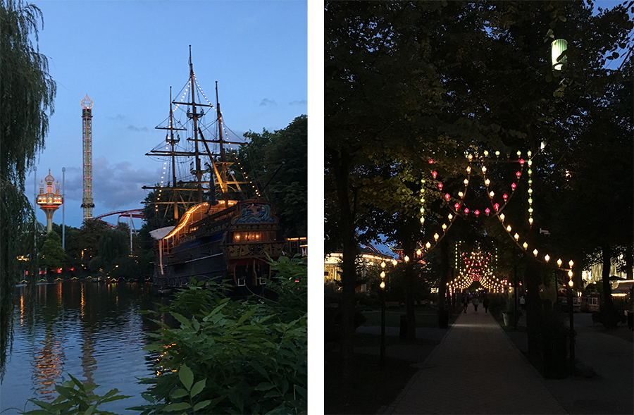 Natürlich gibt es auch ein waschechtes Piratenschiff auf dem See - mit Restaurant! Und bei einsetzender Dunkelheit erscheinen die Wege wahrhaft magisch.