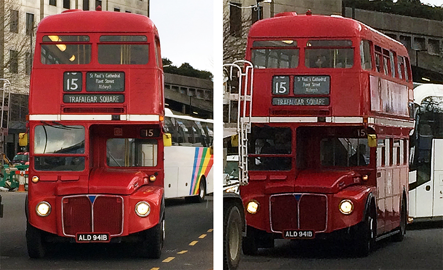 Einer der letzten originalen, roten Doppeldecker in London auf der alten Heritage Route in der Nähe des Towers.
