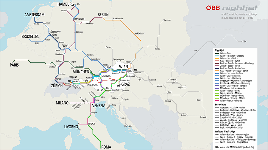 © ÖBB: Der Nachtzug-Streckenplan der ÖBB. Klick auf's Bild führt euch zur großen Ansicht auf der Seite der ÖBB.