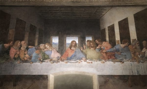 Das berühmte letzte Abendmahl von Leonardo da Vinci an einer Wand in der Kirche Santa Maria delle Grazie in Mailand.