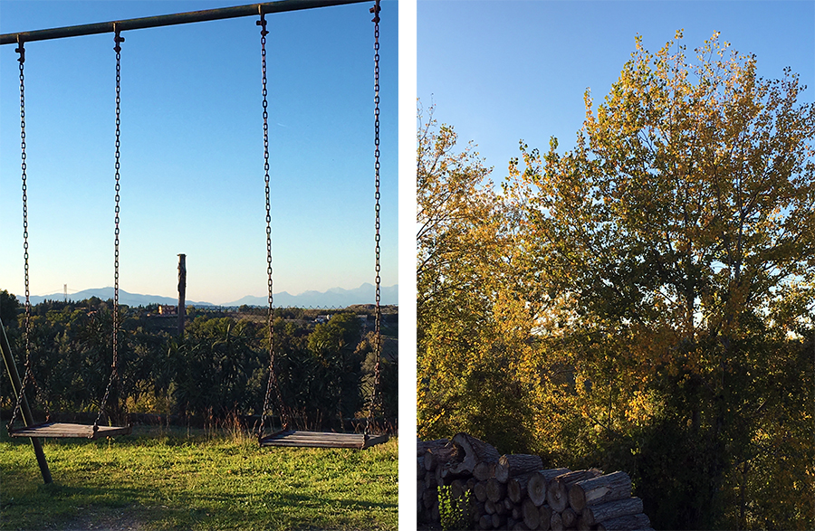 Schaukeln mit Aussicht auf die Hügel der Toskana. Kann man mal machen! Im wunderbaren Licht der italienischen Herbstsonne.