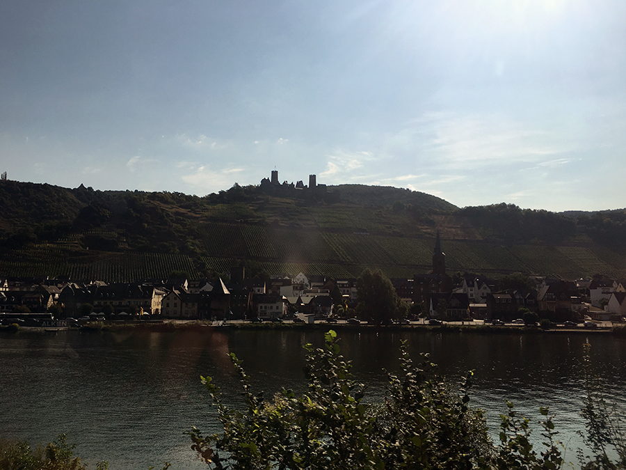 Burg, Berge mit Weinreben, Fachwerk-Häuschen und der Fluss: Fertig ist ein Moseldorf.