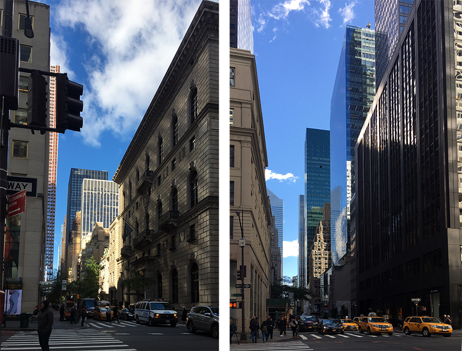 Verspiegelte Wolkenkratzer und altehrwürdige Hochhäuser vor einem Meer gelber Taxis: Das ist die 5th Avenue in New York City!