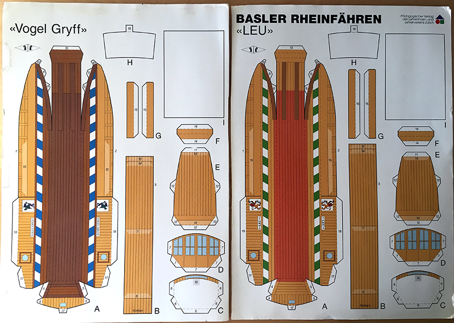 Bastelbogen für die Basler Fähren "Leu" und "Vogel Gryff" - für die eigenen Fähren für zuhause.