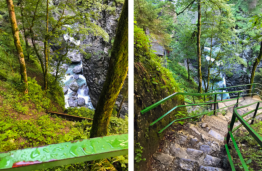 Die Stufen nach oben zur hohen Brücke bringen uns jetzt aber doch ganz schön zum Keuchen!