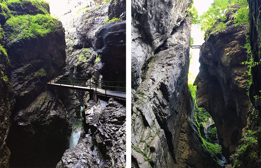 Jetzt befinden wir uns wirklich in einem Spalt zwischen den Felswänden! Und seht ihr auf dem zweiten Bild da gaaaanz hoch oben die winzige Brücke? Gut merken, die kommt später noch einmal vor!