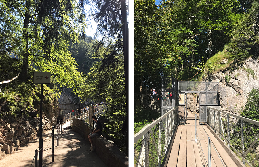 Links Blick auf den Eingang zur Marienbrücke, rechts der Blick zurück zum Eingangstor.