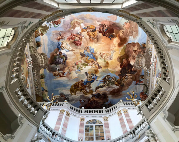 Beeindruckendes Deckenfresko im Schloss von Bad Wurzach im Allgäu.