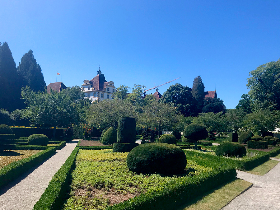 Der Hofgarten wurde nach alten Zeichnungen von Formengärten aus dem Barock angelegt.