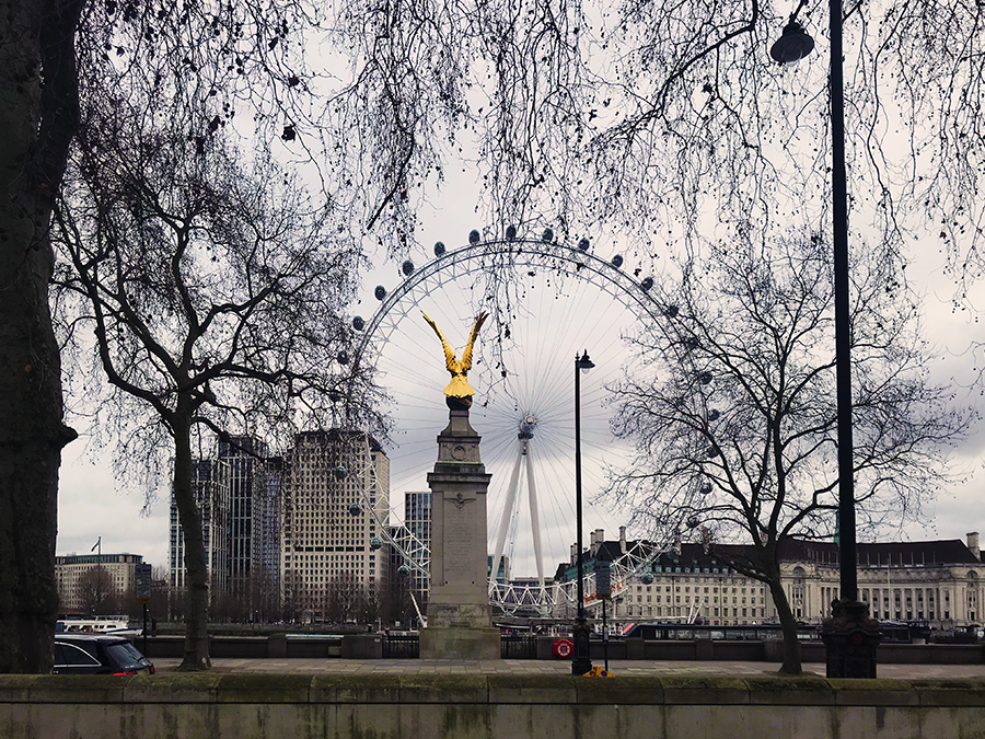 Welche der vielen Sehenswürdigkeiten Londons darf es denn sein? Hier das London Eye an der Themse an einem frühen Wintermorgen.